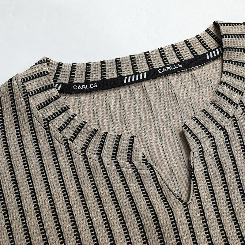 Men's striped cotton T-shirt with loose short sleeve fit