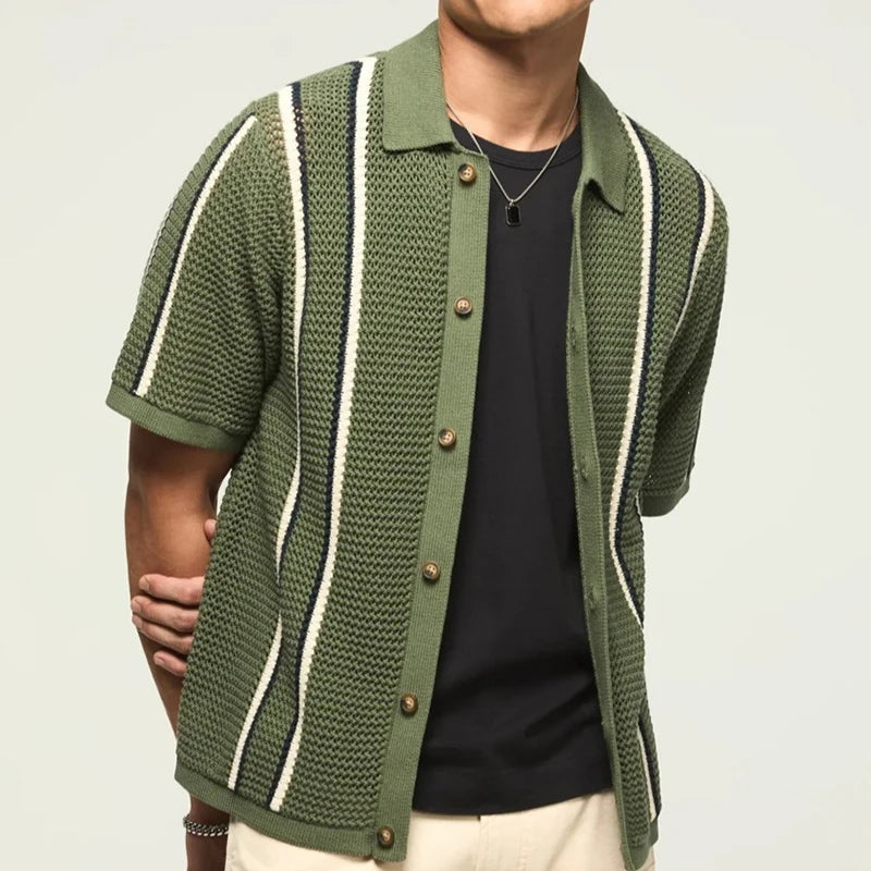 Men's Striped Crochet Knitted Shirt | Lightweight Vintage Summer Style 1