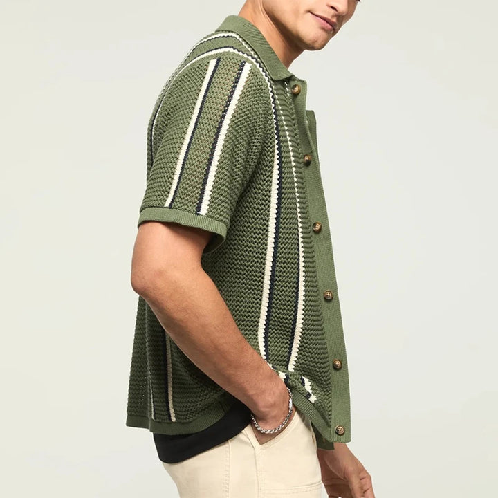 Men's Striped Crochet Knitted Shirt | Lightweight Vintage Summer Style 2