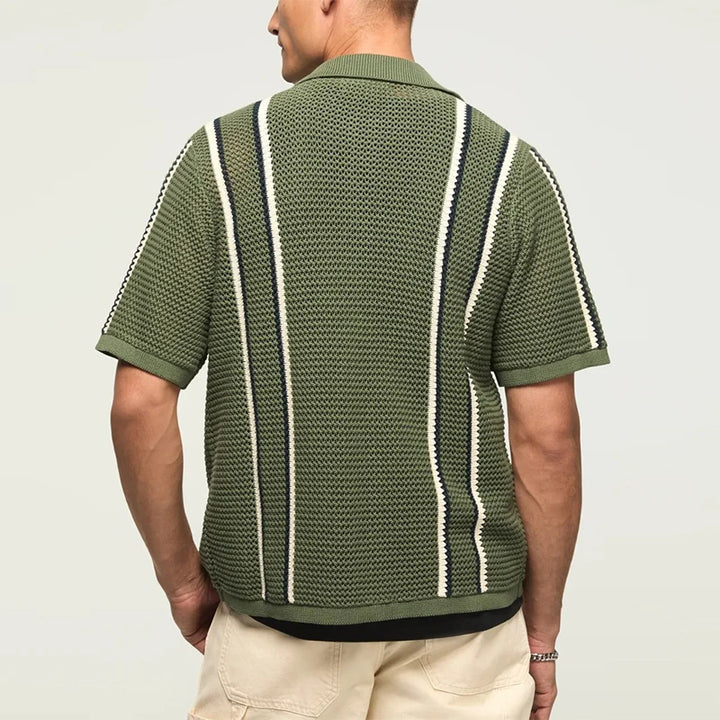 Men's Striped Crochet Knitted Shirt | Lightweight Vintage Summer Style 3