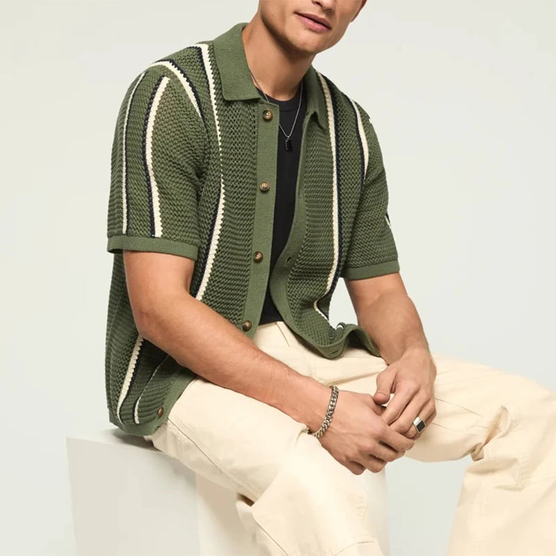 Men's Striped Crochet Knitted Shirt | Lightweight Vintage Summer Style 4