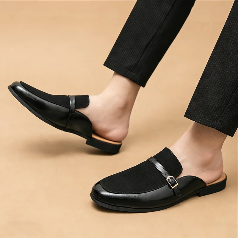Men's Suede Leather Half Slippers | Stylish Casual Mules for Summer
