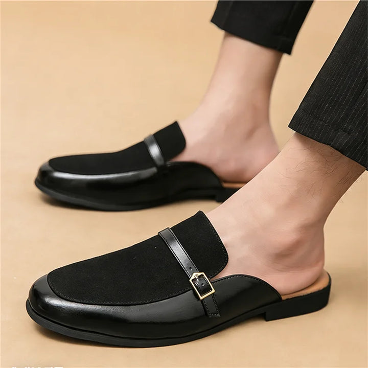 Men's Suede Leather Half Slippers | Stylish Casual Mules for Summer