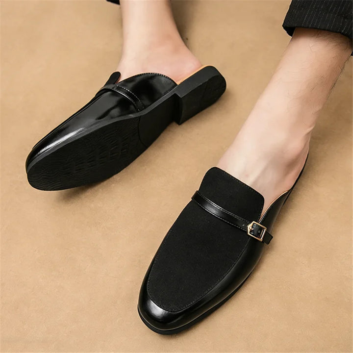 Men's Suede Leather Half Slippers | Stylish Casual Mules for Summer