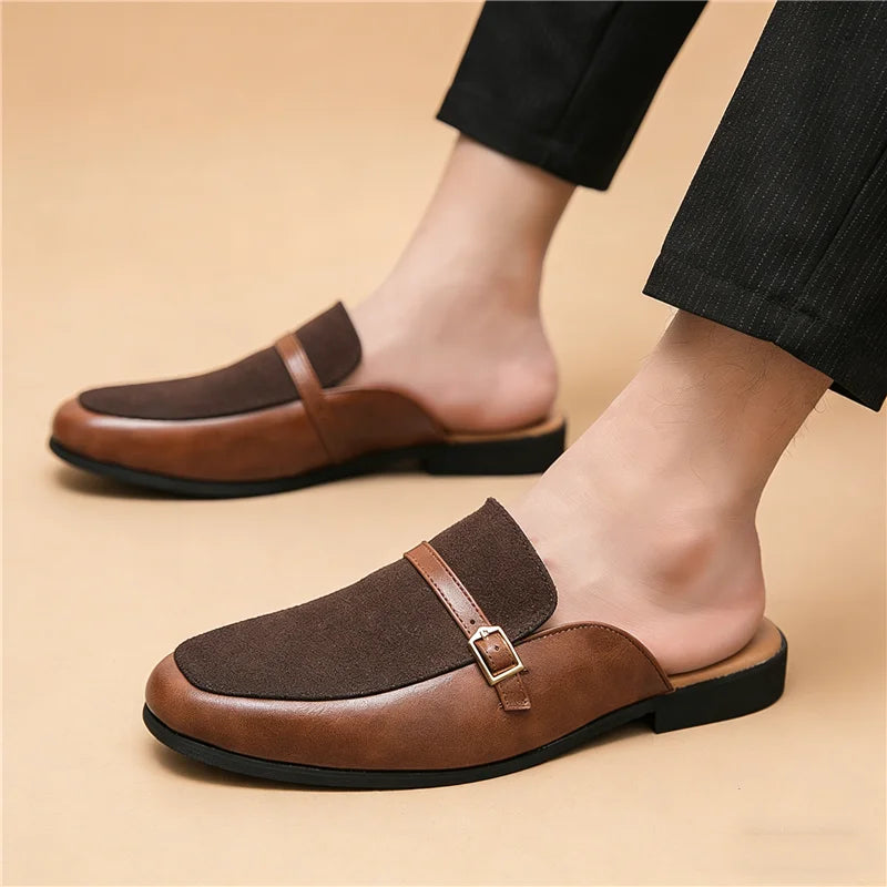 Men's Suede Leather Half Slippers | Stylish Casual Mules for Summer