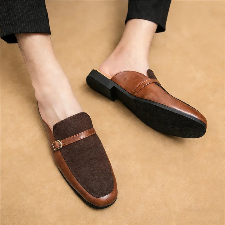 Men's Suede Leather Half Slippers | Stylish Casual Mules for Summer