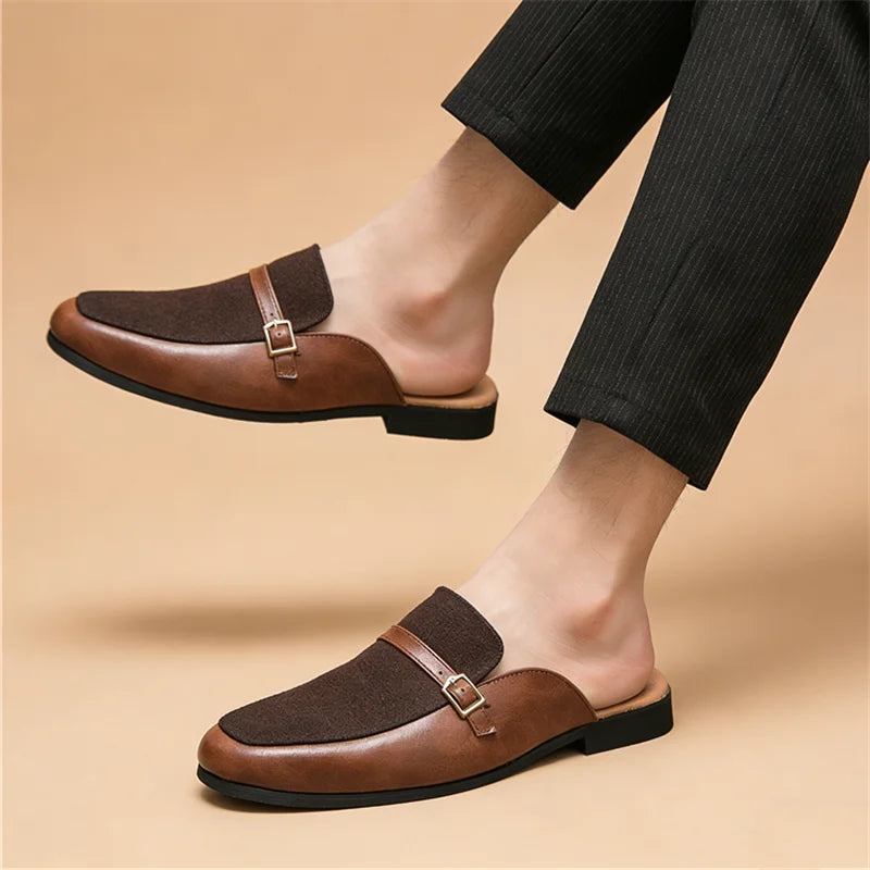 Men's Suede Leather Half Slippers | Stylish Casual Mules for Summer
