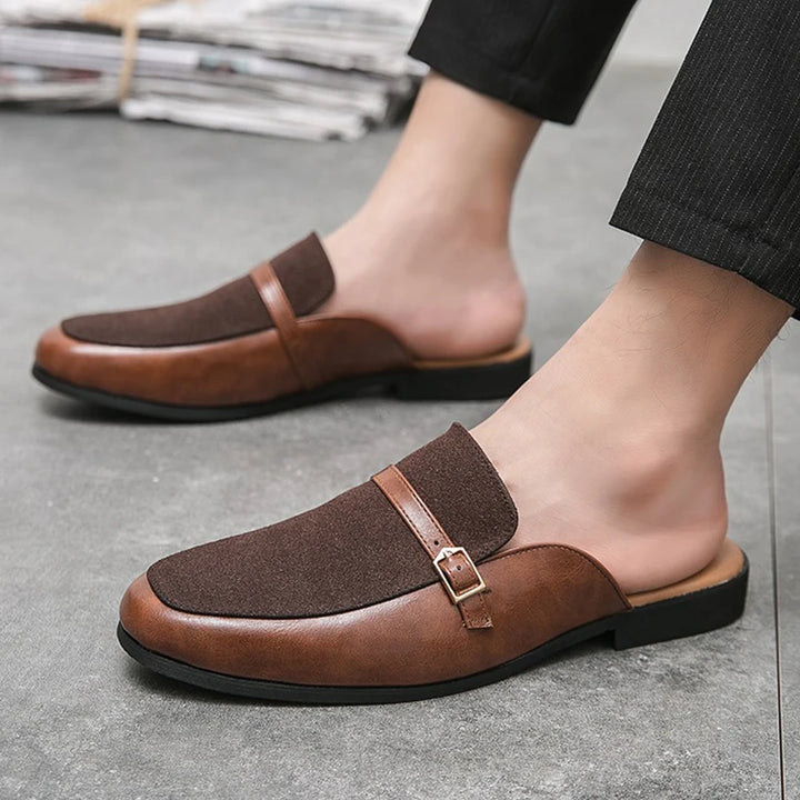 Men's Suede Leather Half Slippers | Stylish Casual Mules for Summer