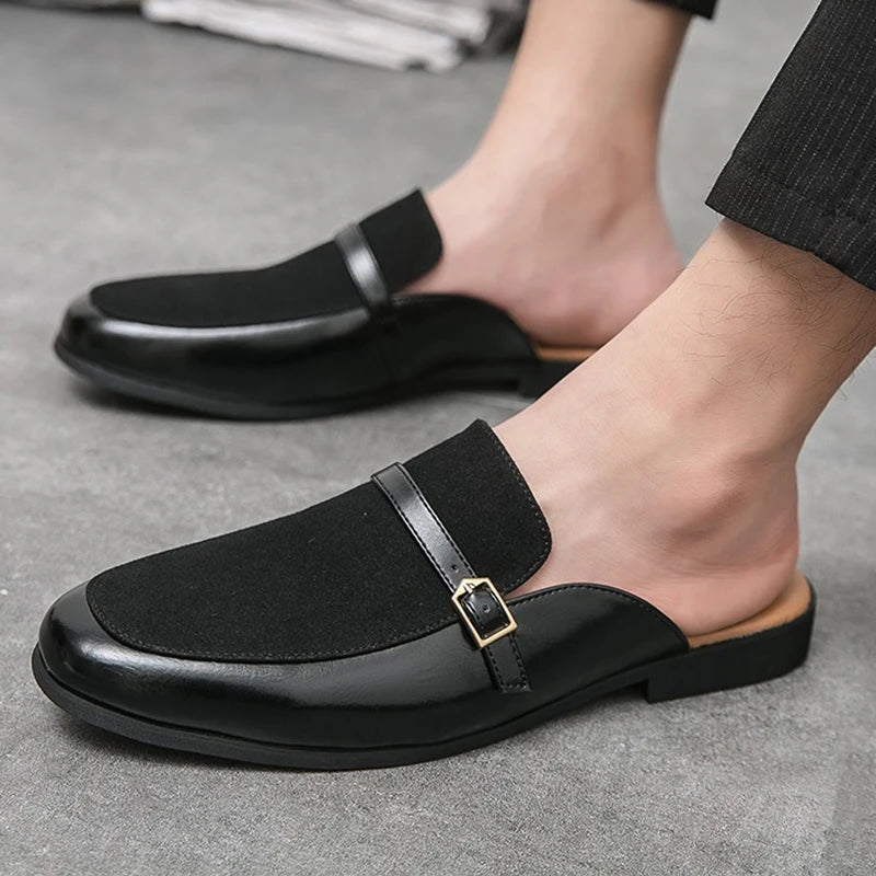 Men's Suede Leather Half Slippers | Stylish Casual Mules for Summer
