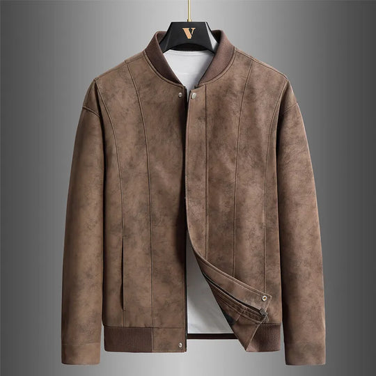 Men's suede leather jacket with refined short streetwear shape