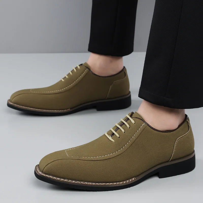 Men's suede leather Oxford shoes with patchwork formal design