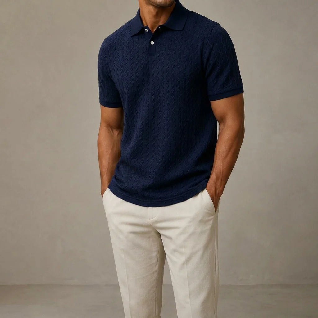 Men's Textured Cable-Knit Polo Shirt | Refined Classic Layering Essential 4