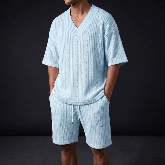 Men's Textured Cotton Casual Set | Relaxed Tailored Comfort Fit 0
