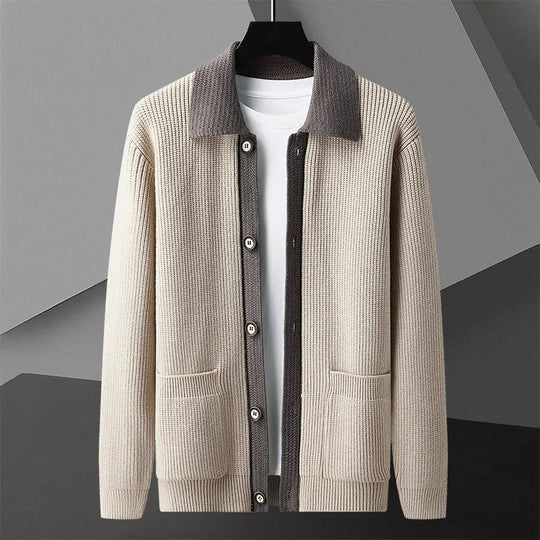 Men's textured knit cardigan with refined button-front layering