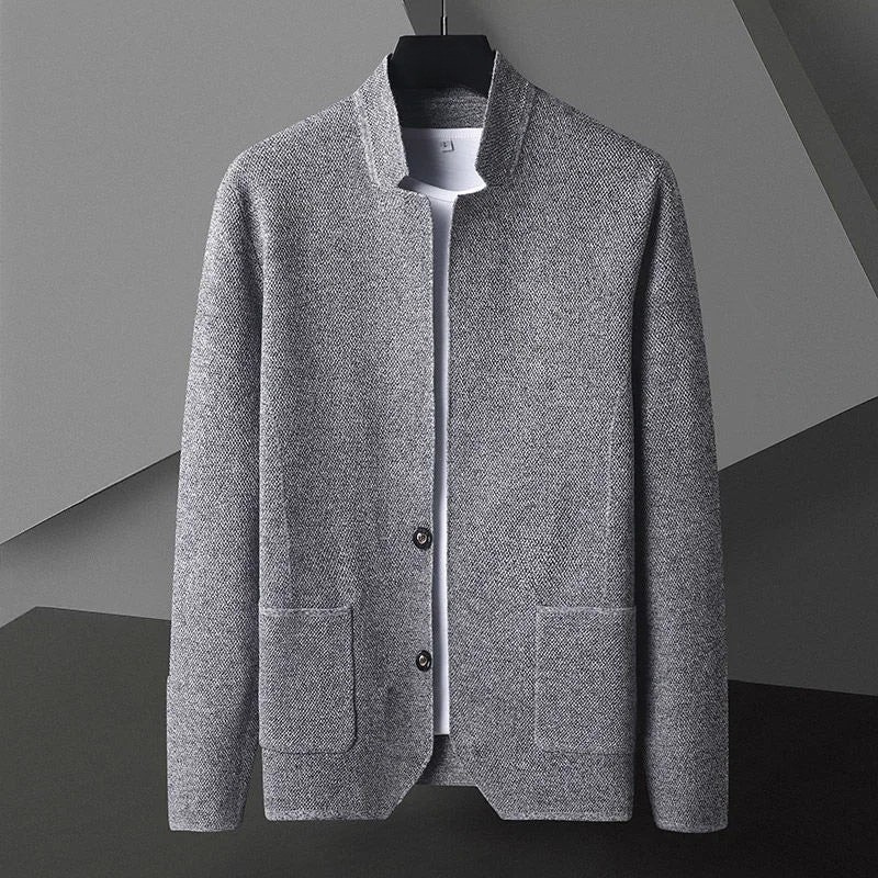 Men's textured knit jacket with breathable stand collar structure
