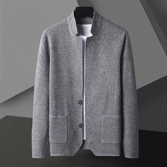 Men's textured knit jacket with breathable stand collar structure