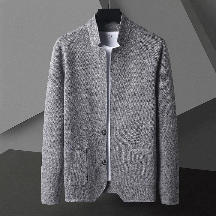 Men's textured knit jacket with breathable stand collar structure