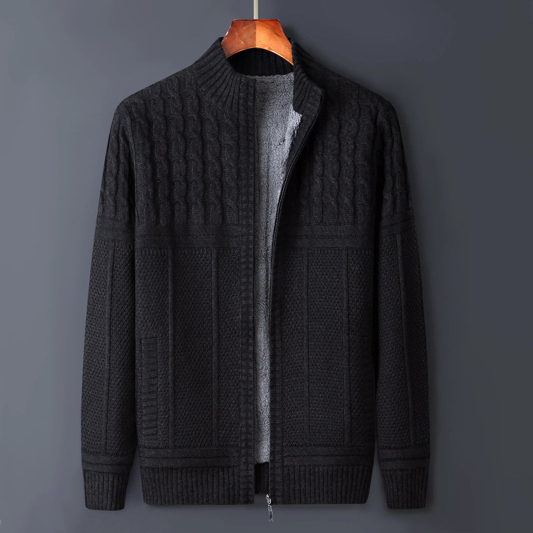 Men's textured knit jacket with structured zip-front comfort