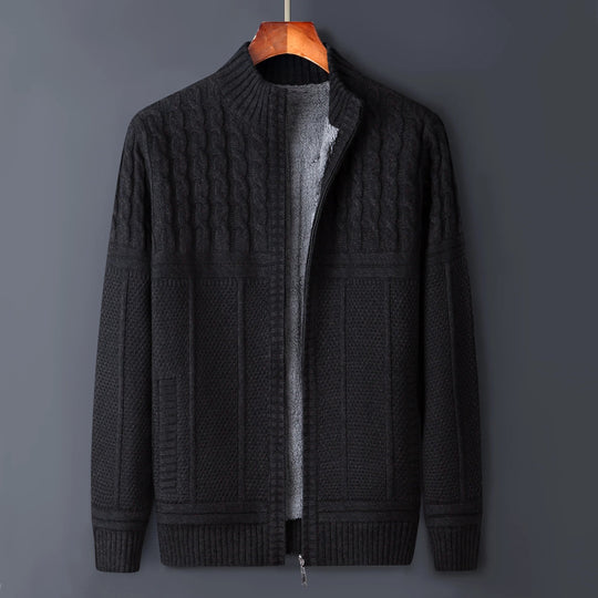 Men's textured knit jacket with structured zip-front comfort