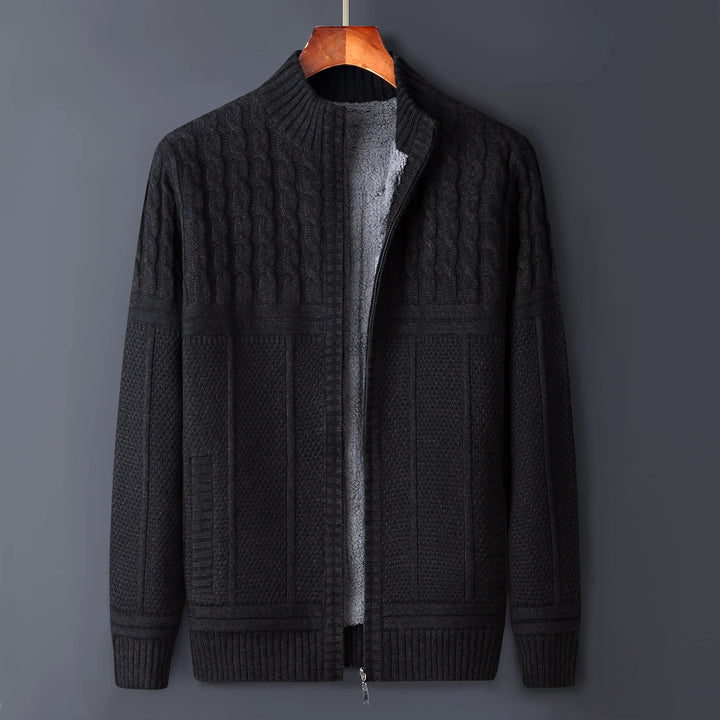 Men's textured knit jacket with structured zip-front comfort