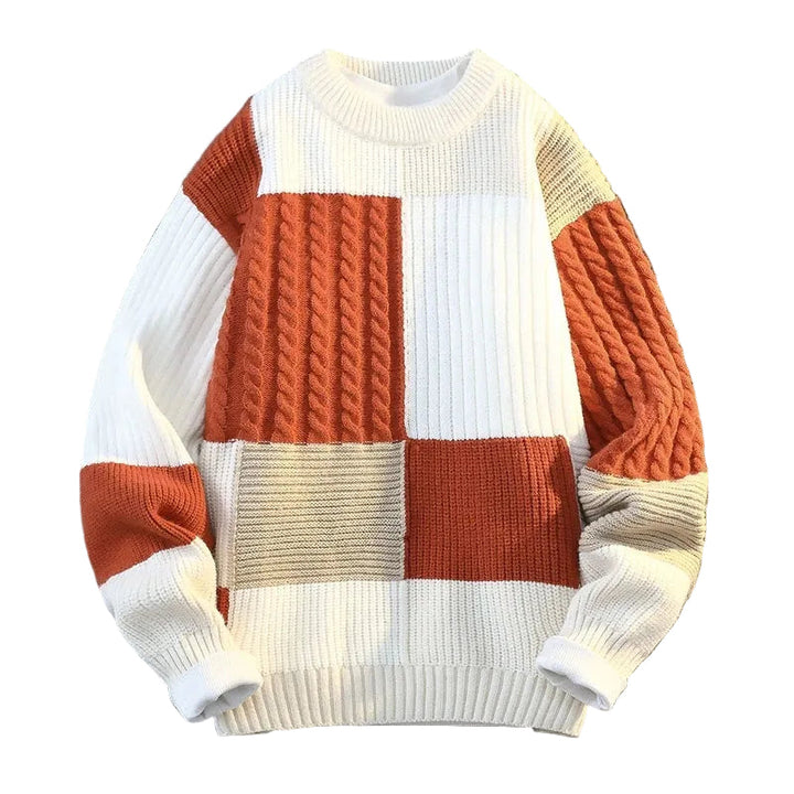 Men's Thick Knit Sweater | Bold Plaid Patchwork Design for Winter Style 3