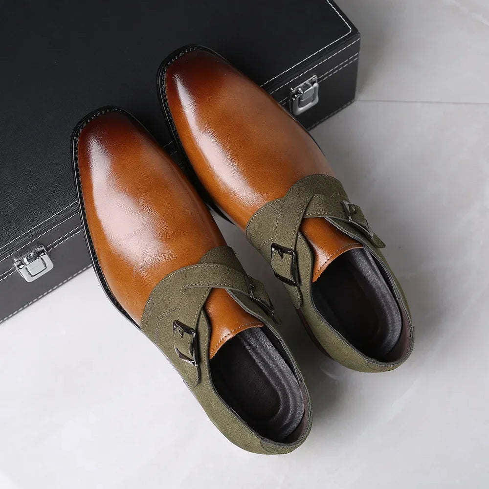 Men's Vegan Leather and Suede Loafers | Refined Double Buckle Design 1