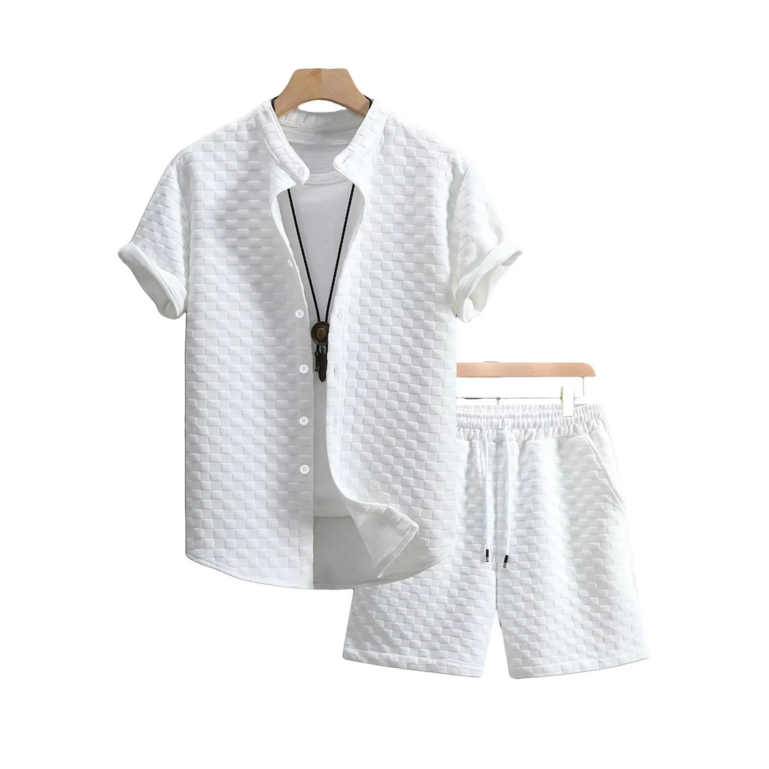 Men's Waffle Fabric Short Sleeve Shirt and Shorts Set | Lightweight Breathable Summer Comfort