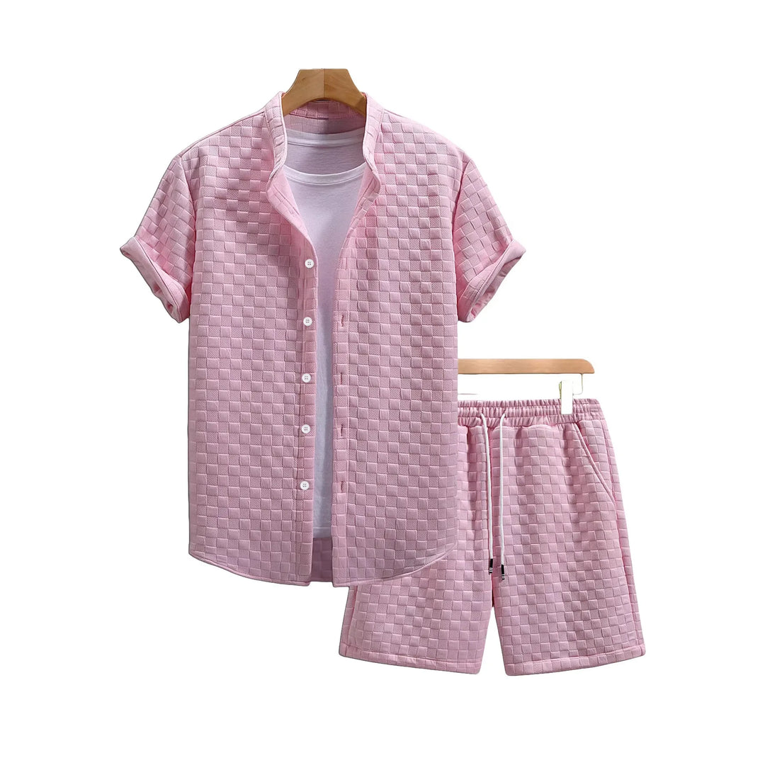 Men's Waffle Fabric Short Sleeve Shirt and Shorts Set | Lightweight Breathable Summer Comfort