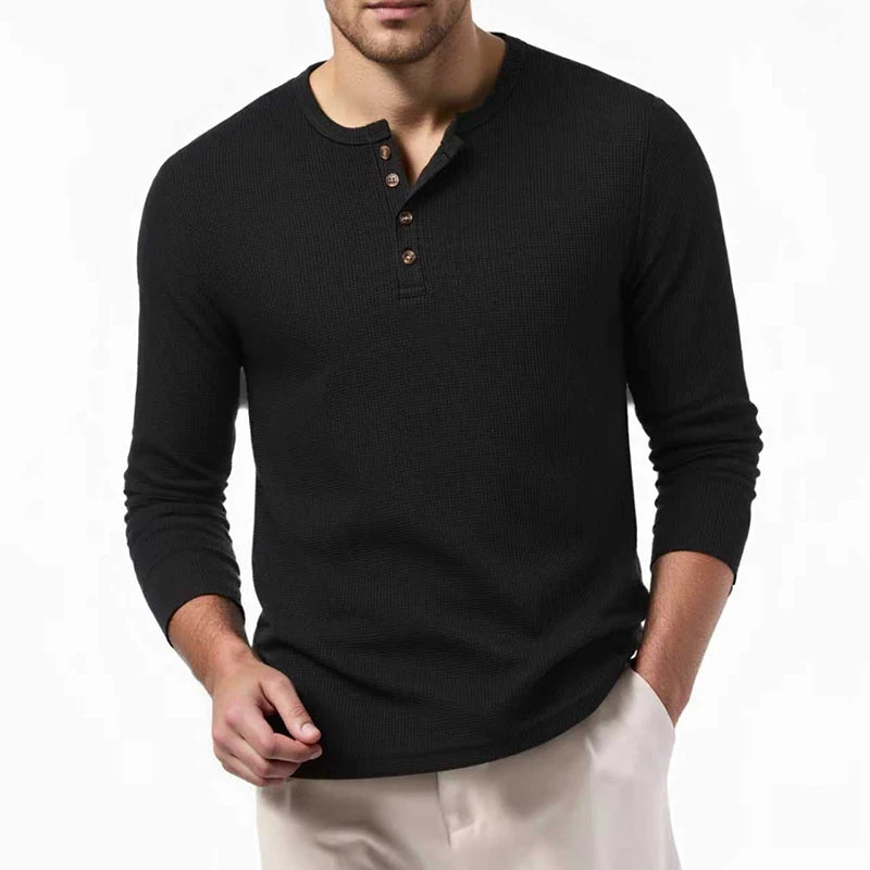 Men's Waffle Henley T-Shirt | Breathable Casual Long Sleeve Top 1