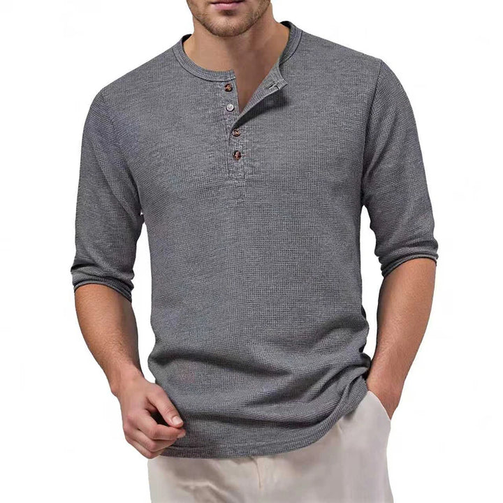 Men's Waffle Henley T-Shirt | Breathable Casual Long Sleeve Top 2