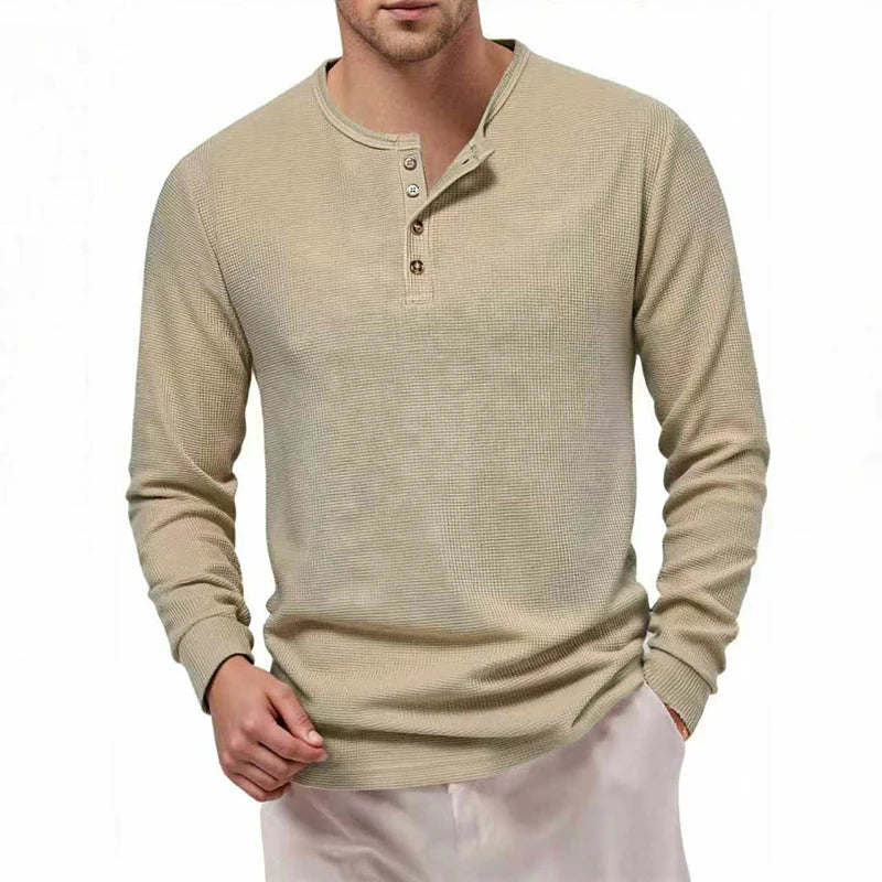 Men's Waffle Henley T-Shirt | Breathable Casual Long Sleeve Top 3