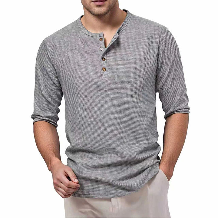Men's Waffle Henley T-Shirt | Breathable Casual Long Sleeve Top 4