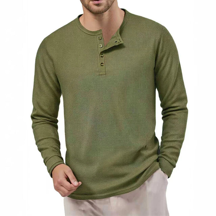 Men's Waffle Henley T-Shirt | Breathable Casual Long Sleeve Top 5