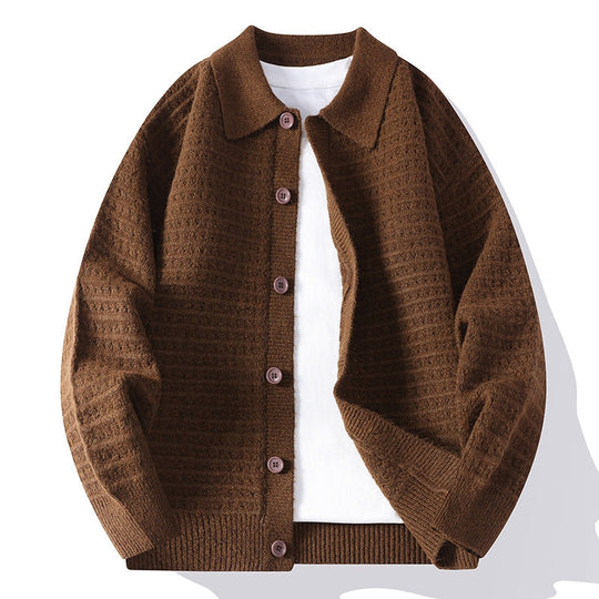 Men's Waffle Knit Cardigan | Soft Textured Layering Essential 0