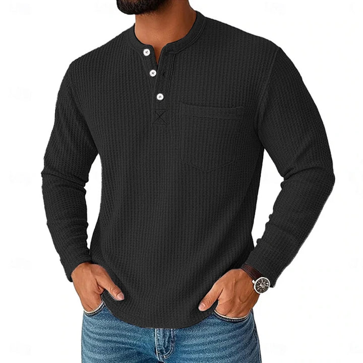 Men's Waffle Knit Henley T-Shirt | Breathable Casual Comfort Fit 2