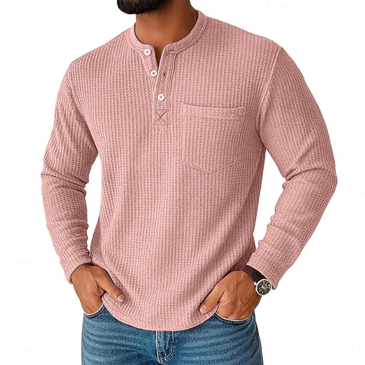Men's Waffle Knit Henley T-Shirt | Breathable Casual Comfort Fit 3
