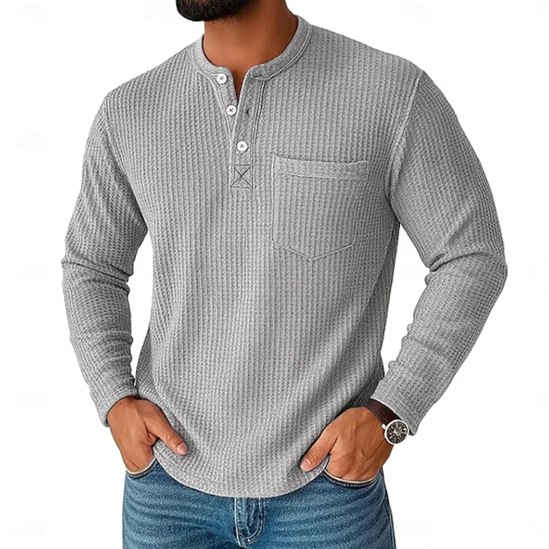 Men's Waffle Knit Henley T-Shirt | Breathable Casual Comfort Fit 5