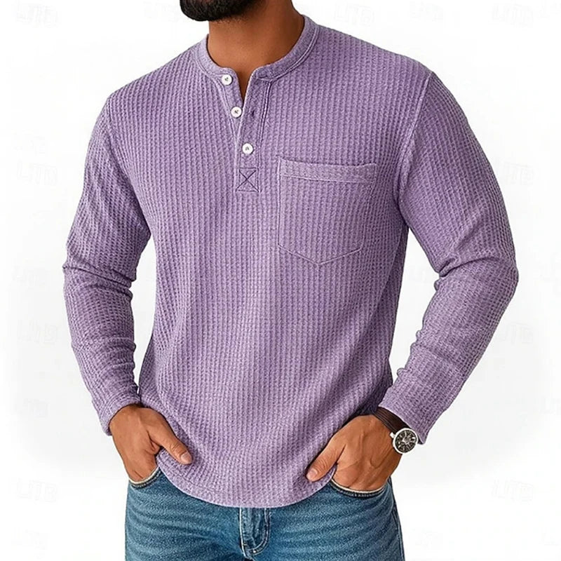 Men's Waffle Knit Henley T-Shirt | Breathable Casual Comfort Fit 6