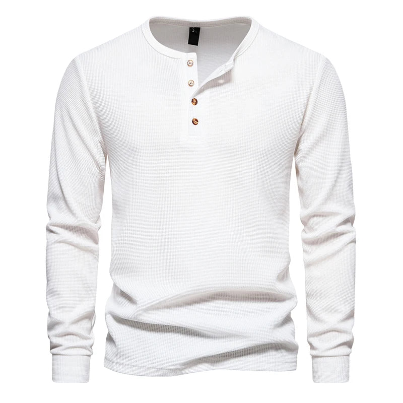 Men's Waffle Knit Long Sleeve T-Shirt | Breathable Casual Comfort Fit 0