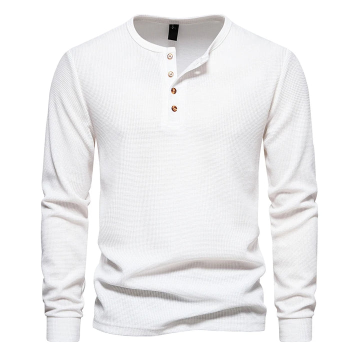 Men's Waffle Knit Long Sleeve T-Shirt | Breathable Casual Comfort Fit 0