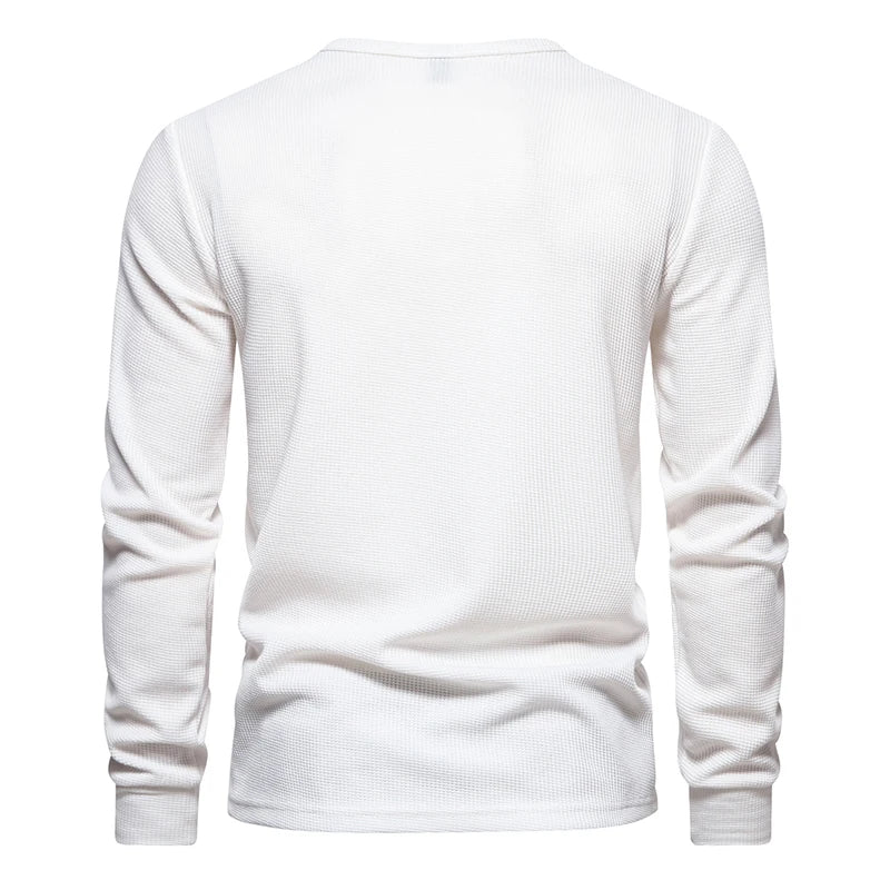 Men's Waffle Knit Long Sleeve T-Shirt | Breathable Casual Comfort Fit 1