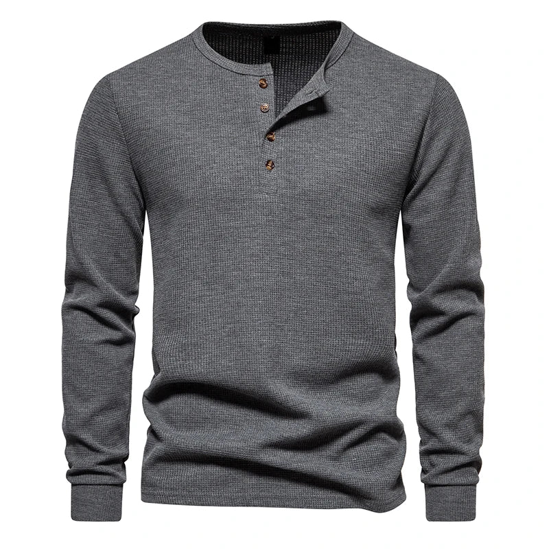 Men's Waffle Knit Long Sleeve T-Shirt | Breathable Casual Comfort Fit 2