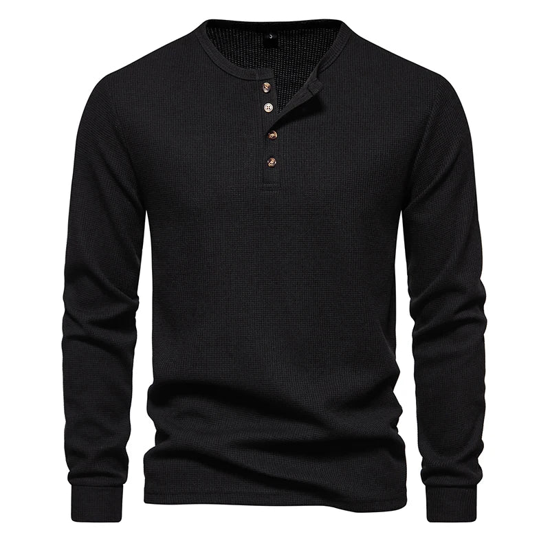 Men's Waffle Knit Long Sleeve T-Shirt | Breathable Casual Comfort Fit 3