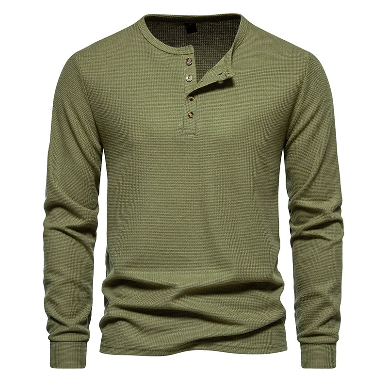 Men's Waffle Knit Long Sleeve T-Shirt | Breathable Casual Comfort Fit 4