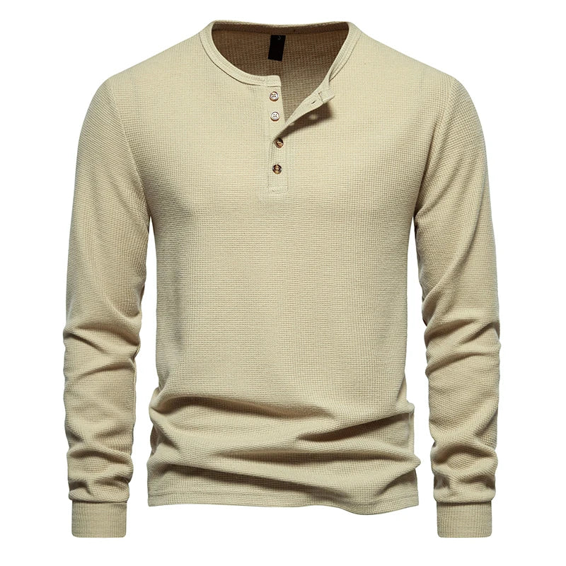 Men's Waffle Knit Long Sleeve T-Shirt | Breathable Casual Comfort Fit 5