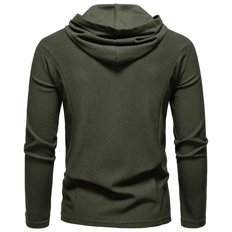 Men's Waffle Long Sleeve Hooded T-Shirt | Breathable Casual Autumn Style 1