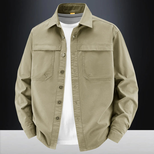 Men's washed cotton long-sleeve shirt with relaxed retro fit