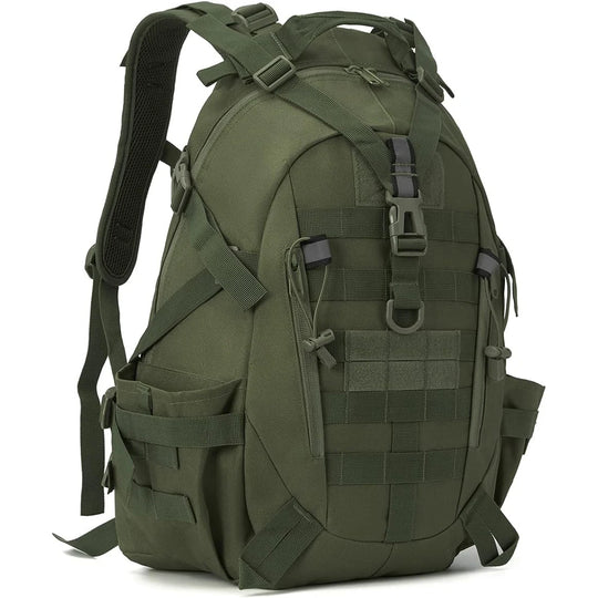 Forge 40L tactical backpack with waterproof 600D fabric and MOLLE storage
