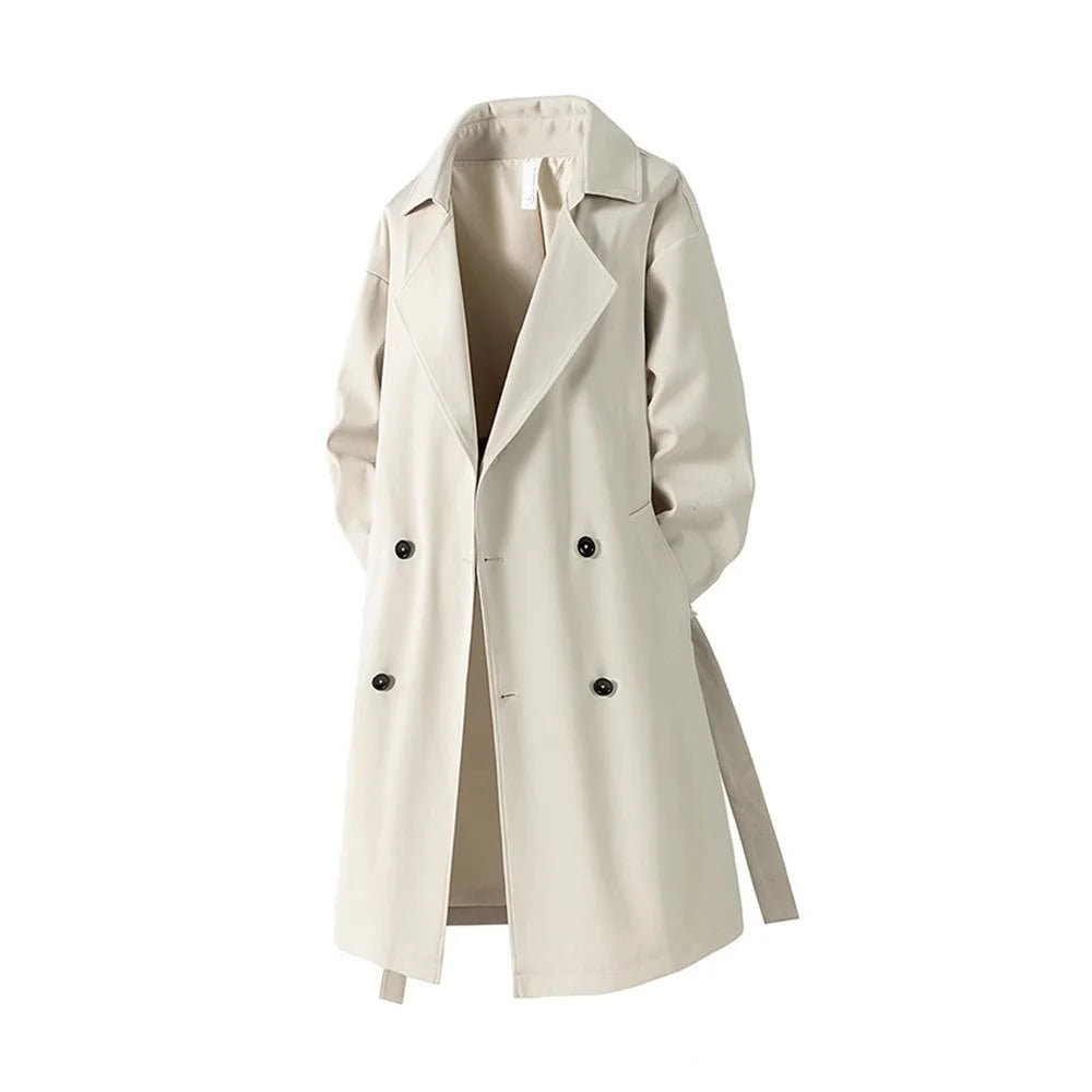 Men's waterproof over-knee trench coat with vintage streetwear profile