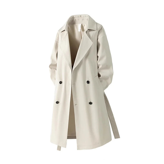 Men's waterproof over-knee trench coat with vintage streetwear profile